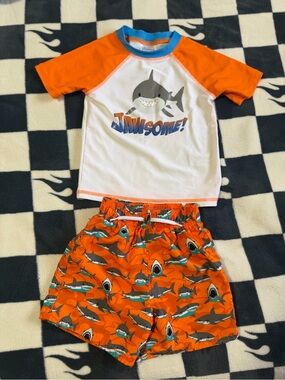 Floatimini Orange & White Shark Rashguard Swim Set